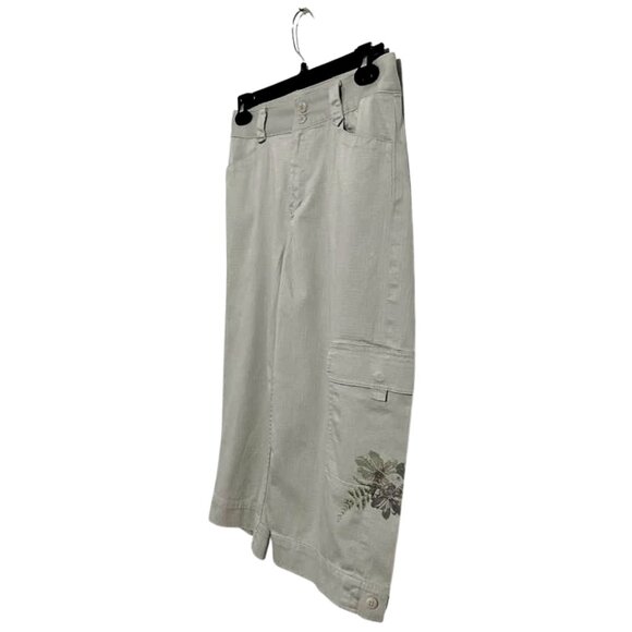 Coldwater Creek Khaki Capri Crop Cotton Cargo Pants Flower Leg - Picture 4 of 15